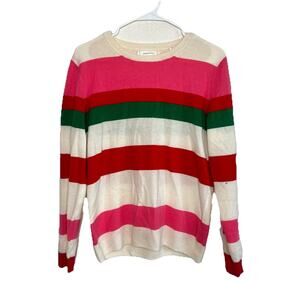 Chinti & Parker Unisex Striped Wool Cashmere Pullover Sweater Red Pink Medium H4